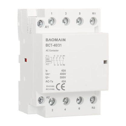 BAOMAIN 24V AC 4-Pole 40A Modular Contactor, 3NO1NC, DIN Rail Mount