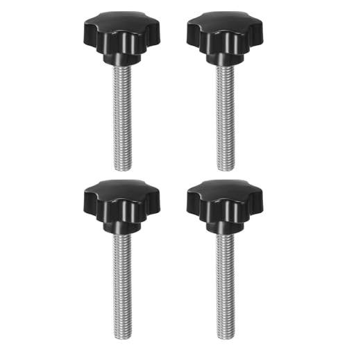 HARFINGTON 4pcs Star Knobs M12 x 80mm 304 Stainless Steel Threaded Stud 46mm Plastic 6-Star Head Hand Tightening Thumb Screw Clamping Jig Knob Handle, Black - size: M12 x 80mm x 46mm