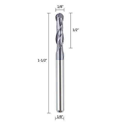 SpeTool 5Pcs Ball Nose Router Bits 1/8" Cutting Diameter Milling Tool HRC55, 1/8" Shank Up Cut Spiral CNC Tool - size: D1/8"