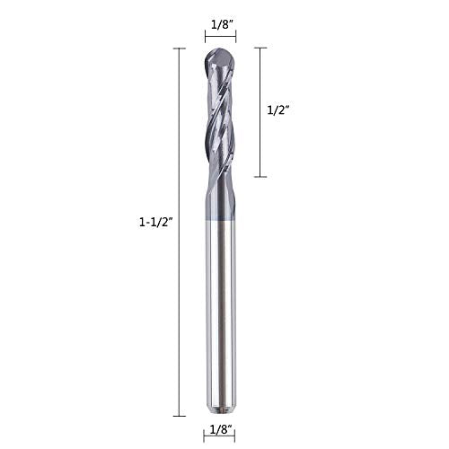 SpeTool 5Pcs Ball Nose Router Bits 1/8" Cutting Diameter Milling Tool HRC55, 1/8" Shank Up Cut Spiral CNC Tool - size: D1/8"