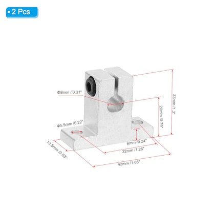 PATIKIL SK8 Aluminum Linear Motion Rod Rail Clamping Guide Support, 4 Pcs for 8mm Dia Shaft - size: SK8