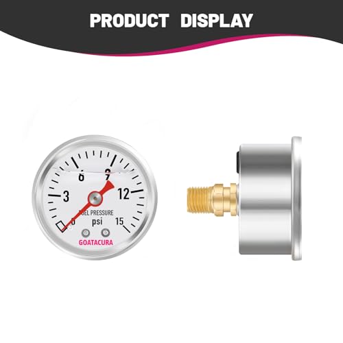 0-15psi Glycerin Filled Fuel Pressure Gauge, 1-1/2" Dial Size, 304 Stainless Steel Case, 1/8" NPT Center Back Mount, with High Accuracy, for Measuring Fuel Pressure - size: 0-15psi, style: Back Mount