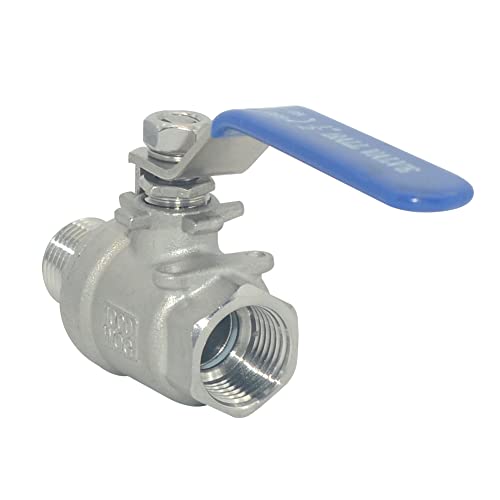 1Pcs Full Port Ball Valve 1/2'' - Heavy Duty Male NPT (MNPT) X Female NPT (FNPT) Thread with Long Handle Switch,Stainless Steel 304 for Water, Oil, and Gas,1000WOG - size: 1/2''