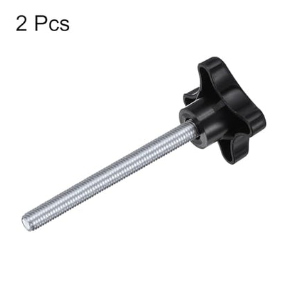 HARFINGTON 2pcs Star Knobs M10 x 90mm Male Thread Plastic 4-Star Stud Knob Hand Tightening Clamping Screw Replacement Threaded Handle, Black - size: M10 x 90mm
