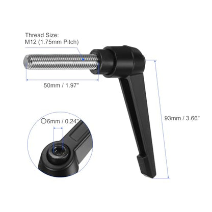 uxcell 2pcs Clamping Lever Handles, M12 x 50mm 304 Stainless Steel Threaded Male Stud, Adjustable Handles Locking Quick Release Ratchet Push Button Bolt Knobs, Black - size: M12 x 50mm