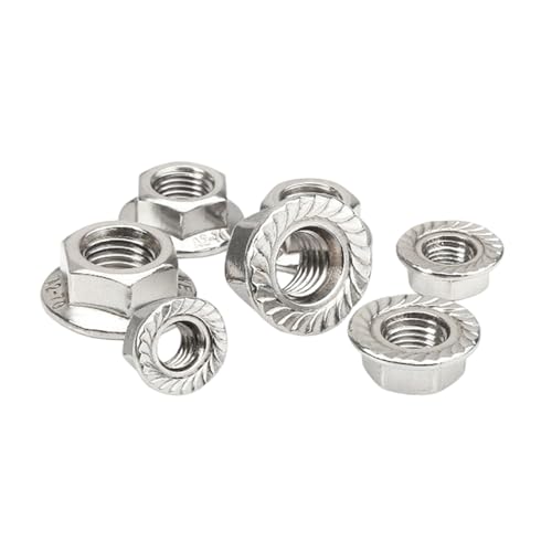 Serrated Flange Nuts, 304 Stainless Steel 18-8, Hex Lock Nuts for Industrial & Home Use (3/8-24,Silver,10) - size: 3/8-24