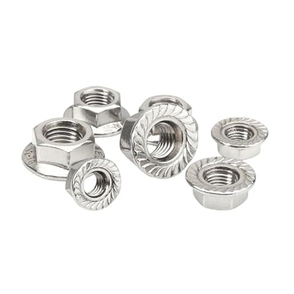 Serrated Flange Nuts, 304 Stainless Steel 18-8, Hex Lock Nuts for Industrial & Home Use (3/8-24,Silver,10) - size: 3/8-24