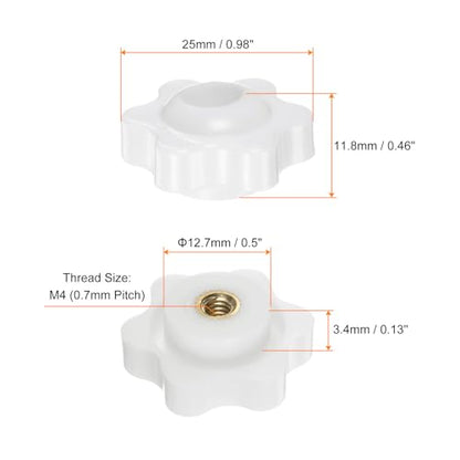 HARFINGTON 10pcs Star Knobs M4 Female Thread 25mm Head Plastic Through Hole Brass Screw-in Clamping Handles Threaded Hand Knobs, White - color: White, size: M4 x 25mm
