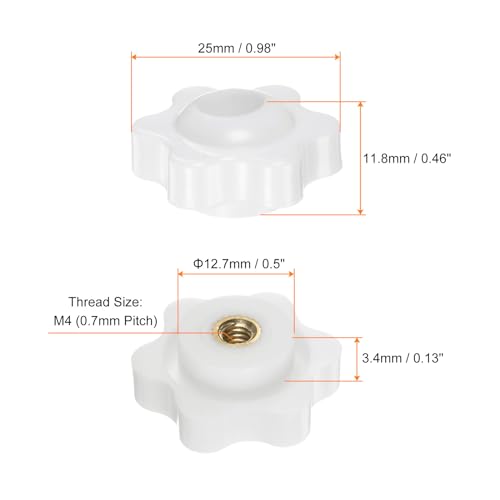 HARFINGTON 10pcs Star Knobs M4 Female Thread 25mm Head Plastic Through Hole Brass Screw-in Clamping Handles Threaded Hand Knobs, White - color: White, size: M4 x 25mm