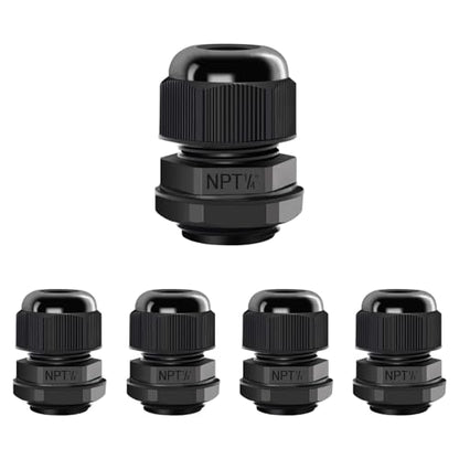 LeMotech 5 Pack NPT 1/4" Cable Glands Waterproof Adjustable 4-8mm Cable Connectors Black Nylon Joints with Gaskets - color: Black, size: 1/4inch 5-pack