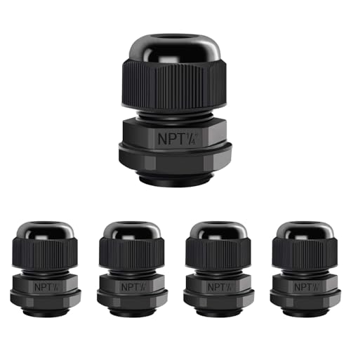LeMotech 5 Pack NPT 1/4" Cable Glands Waterproof Adjustable 4-8mm Cable Connectors Black Nylon Joints with Gaskets - color: Black, size: 1/4inch 5-pack