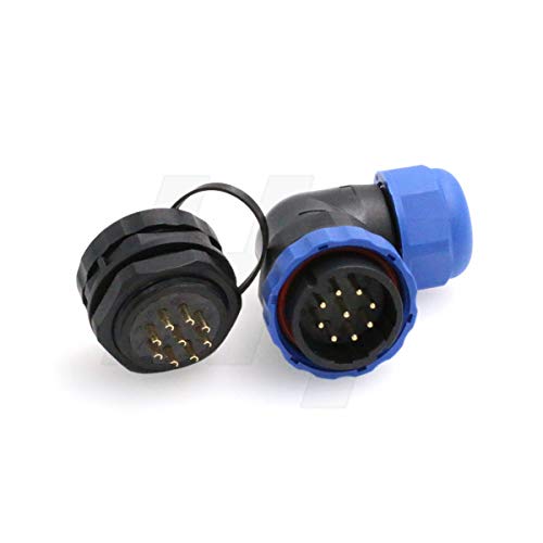 HangTon HE29 9 Pin Plastic Waterproof Connector Threaded Outdoor Industrial Electrical Power Circular Male Female Angled Wire Cable Plug + Panel Socket (9 pin) - size: 9 pin