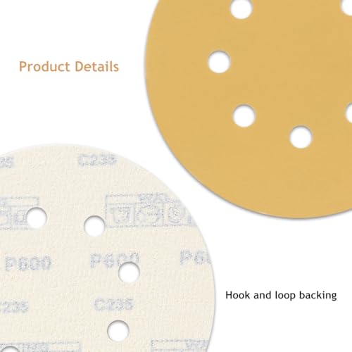 50 PCS 600 Grit 5 Inch 8 Hole Sanding Discs - style: 600 Grit,50-Pack