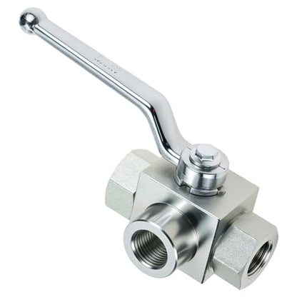 QWORK 3-Way High Pressure Hydraulic Ball Valve, 1/2" NPT Female, 7250 PSI, for Controls Flow Direction of Water, Oil, Gas