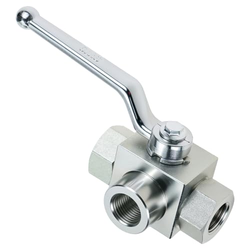 QWORK 3-Way High Pressure Hydraulic Ball Valve, 1/2" NPT Female, 7250 PSI, for Controls Flow Direction of Water, Oil, Gas