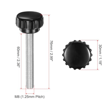 uxcell 4pcs Knurled Clamping Knobs M8 x 60mm Metric Zinc Plated Carbon Steel Male Thread Thumb Screw on Type 30mm Plastic Round Head Threaded Hand Bolt Stud Knobs Black - size: M8 x 60mm x 30mm