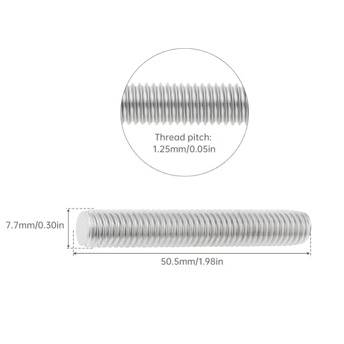 5 Pack M8-1.25 50mm Fully Threaded Rod 304 Stainless Steel 1.25mm Thread Pitch Screw Right Hand Threads Rods Bar Studs for Furniture Machinery Assembly (M8x50mm) - size: M8x50mm