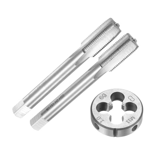 uxcell 3pcs Metric Hand Tap and Die Set, M11 x 1 Taper/Plug Thread Taps & Round Die, Hand Threading Tapping Tool Kit for Thread Repair - size: M11 x 1