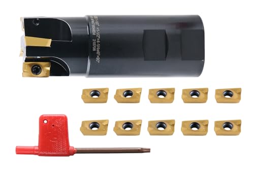 Accusize Industrial Tools 1-1/2" 90° Square Shoulder Indexable End Mill w/ 10 add'l APKT1604 Inserts, 1-1/2" Shank, 4-1/4" OAL, 0.551" ap, 4 Flutes, APKT1604, Carbide Inserts, 0056-0924+0056-1604 - size: 1-1/2" Cut, 1-1/2" Shk, 4 Fl, w/ 10 add'l inserts