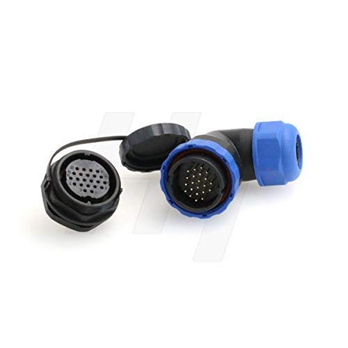 HangTon HE29 22 Pin Wire Cable Plug Panel Socket Plastic Waterproof Connector Threaded Outdoor Industrial Electrical Power Circular Male Female Angled (22 pin) - size: 22 pin