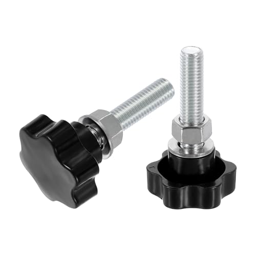 uxcell 2pcs Star Clamping Knobs with Nuts Washers, M12 x 55mm Metric Zinc Plated Carbon Steel Male Thread 48mm 6-Star Plastic Head, Threaded Stud Hand Knobs Handles Thumb Screws, Black - size: M12 x 55mm