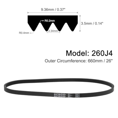 uxcell 260J4 PJ V-Ribbed Belt 4 Ribs 26" L x 0.37" W x 0.14" H, EPDM - size: 260J4