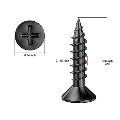Wensilon (1000Pcs) #4x5/8 Black Wood Screw Quick Metal Self Tapping Flat Head - color: Black, size: #4x5/8