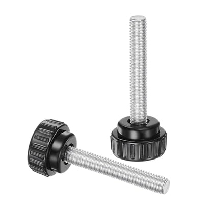 uxcell 4pcs Knurled Clamping Knobs M8 x 55mm Metric Zinc Plated Carbon Steel Male Thread Thumb Screw on Type 30mm Plastic Round Head Threaded Hand Bolt Stud Knobs Black - size: M8 x 55mm x 30mm
