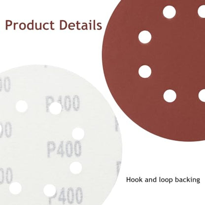 50 PCS 5 Inch 8 Hole Hook and Loop Sanding Discs 400 Grit - style: 400 Grit,50-Pack