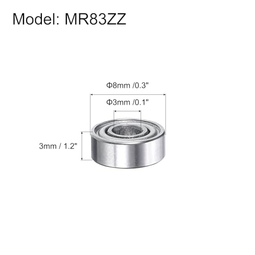 uxcell MR83ZZ Deep-Groove Ball Bearings for Rollers, 3mm x 8mm x 3mm Seal Bearings with Fiber Gloves, Double Metal Sealed Bearing Steel Skateboard Bearings 10Pcs - size: MR83ZZ