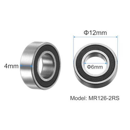 uxcell 10pcs MR126-2RS Miniature Deep Groove Ball Bearings 6x12x4mm Rubber Sealed Bearings for TRX4 1/10 RC Cars Trucks, 3D Printer, P6 (ABEC 3) - color: Black, size: 6x12x4mm