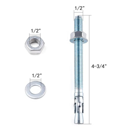 10 Pcs 1/2" x4-3/4 Wedge Anchors,Heavy-Duty Mounting Bolts for Concrete - size: 1/2"x4-3/4"