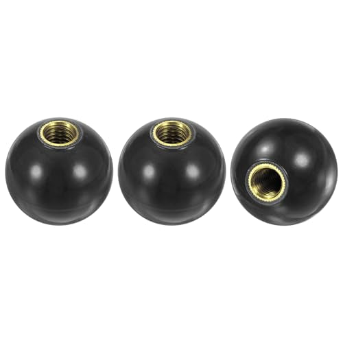 M METERXITY 3-Pack Threaded Ball Knobs, M12 Female Thread 40mm Dia. Thermoset Ball Knob for Lathe/Machine/Lawn Mowers, Round Phenolic Brass Insert Lever Handle [Black] - color: Black, size: M12x40mm