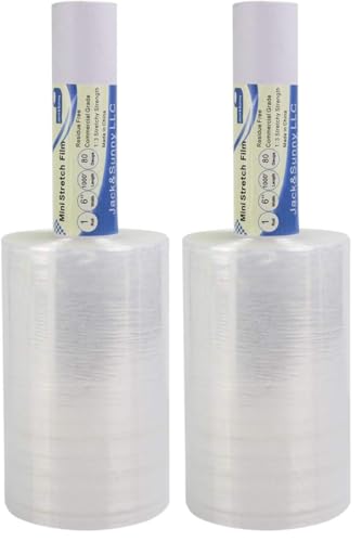 Clear Stretch Wrap 6"×1000' Plastic Wrap Roll for Moving Shipping Wrap,Industrial Strength Shrink Packing Wrap Heavy Duty Stretch Film with Handle (Pack of 2) - size: 6'' clear (Pack of 2)