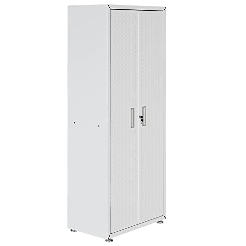 Manhattan Comfort Fortress Textured Metal 75.4" Garage Cabinet with 4 Adjustable Shelves in White - color: White, style: Tall Cabinet