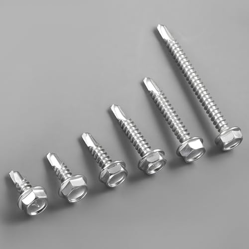 #8 x 1-1/2 Inch Self Drilling Screws, 260pcs 2 lbs Self Tapping Screws for Metal, 410 Stainless Steel Hex Washer Head Sheet Metal Screw - color: Silver 2lb Per Box, size: #8x1-1/2"