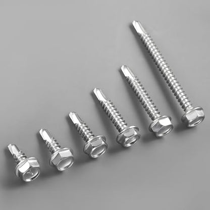 #8 x 1-1/2 Inch Self Drilling Screws, 260pcs 2 lbs Self Tapping Screws for Metal, 410 Stainless Steel Hex Washer Head Sheet Metal Screw - color: Silver 2lb Per Box, size: #8x1-1/2"
