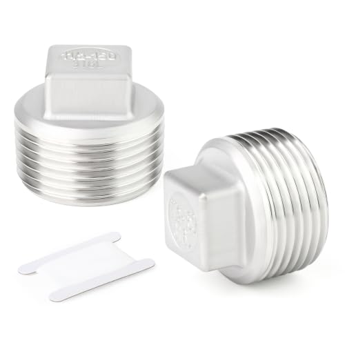 TAISHER 2Pcs 316 SS Cast Square Head 1-1/2"NPT Male Socket Pipe Plug - size: 1-1/2" MNPT(316 Plug)