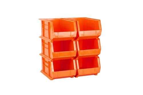15" x 8" x 7" (6 Pack) Plastic Stackable Storage Bin, Orange - color: Orange, size: 6 Pack