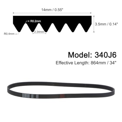 uxcell 340J6 PJ V-Ribbed Belt 6 Ribs 34" Length x 0.55" Width, EPDM Poly V Belt - size: 340J6