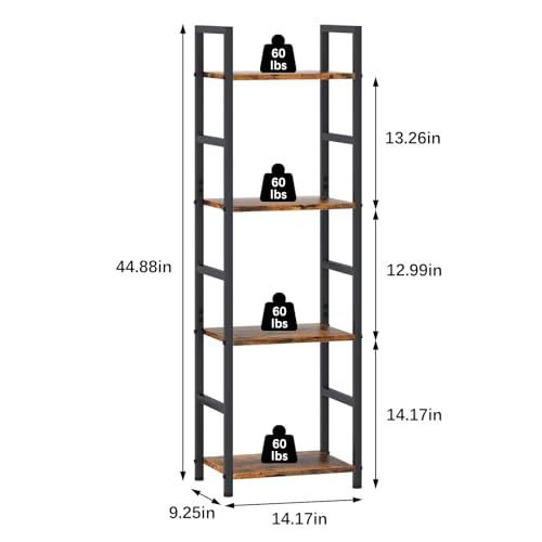 4 Tier Bookshelf, Narrow Storage Organizer for Small Space, Brown - size: 4 Tier