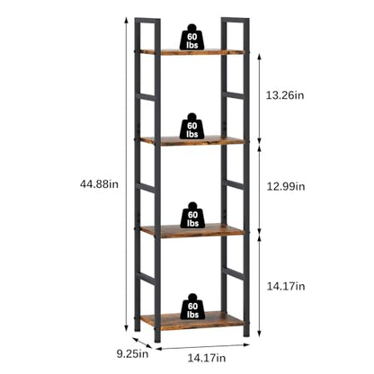 4 Tier Bookshelf, Narrow Storage Organizer for Small Space, Brown - size: 4 Tier