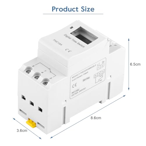 Yosoo Health Gear DIN Rail Digital Programmable Timer Relay Switch, 110V, 16A, 8 Settings, LCD Display