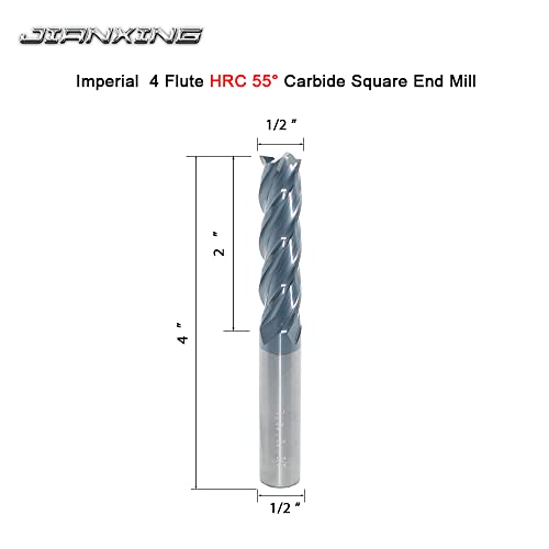 1/2" Extra Long Carbide Square End Mill, 4 Flute, 4" OAL, 1 Pc - size: 1/2" Extra Long (1 Pc), style: For Alloy Steels