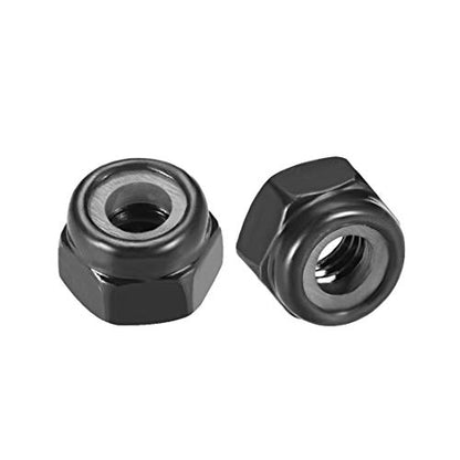 uxcell Hex Lock Nuts - M4 x 0.7mm Carbon Steel Nylon Insert Self-Locking Nuts for Fasteners, 50Pcs Black - size: M4 x 0.7mm