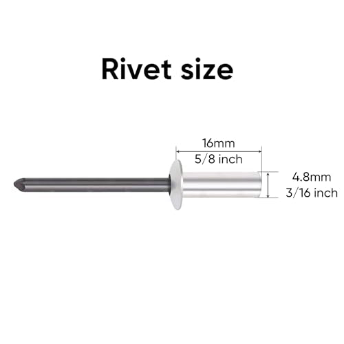 ALLCLEAN 120Pcs 3/16" x 5/8" Closed End Aluminum Blind Rivets with Steel Mandrel,4.8x16mm Pop Rivets Dome Head(Grip 0.5-0.625 Inch) - size: 3/16"×5/8"(4.8×16mm)