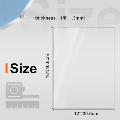 KINLINK 12x16 Plexiglass Sheets 1/8 inch Thick, 3mm Clear PET Plastic Sheet for DIY Project, Craft, Table top, Picture Frame, Acrylic Sign and Wedding Invitation 2 Pack - size: 12 x 16, 3mm