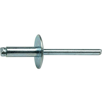 Fastenere Large Flange Pop Rivets - 5/32" x 1/4" (50 pcs) Heavy Duty, Open End, Steel Zinc, Corrosion-Resistant, High Tensile & Shear Strength, 5-4 Gap .188" - .250"