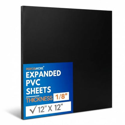 Performore - Expanded PVC Sheet - Lightweight Rigid Foam - 3mm (1/8 inch) - 12 x 12 inches - Black - Ideal for Signage, Displays, and Digital/Screen Printing