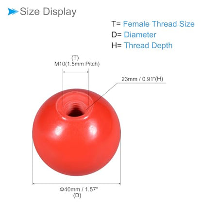 Thermoset Ball Knobs, M10 Female Thread 40mm Diameter, Plastic Metric Hand Screw Grip Red - (Applications: for Lathe Machinery Lever Handle), 2-Pieces - color: Red, size: M10 x 40mm